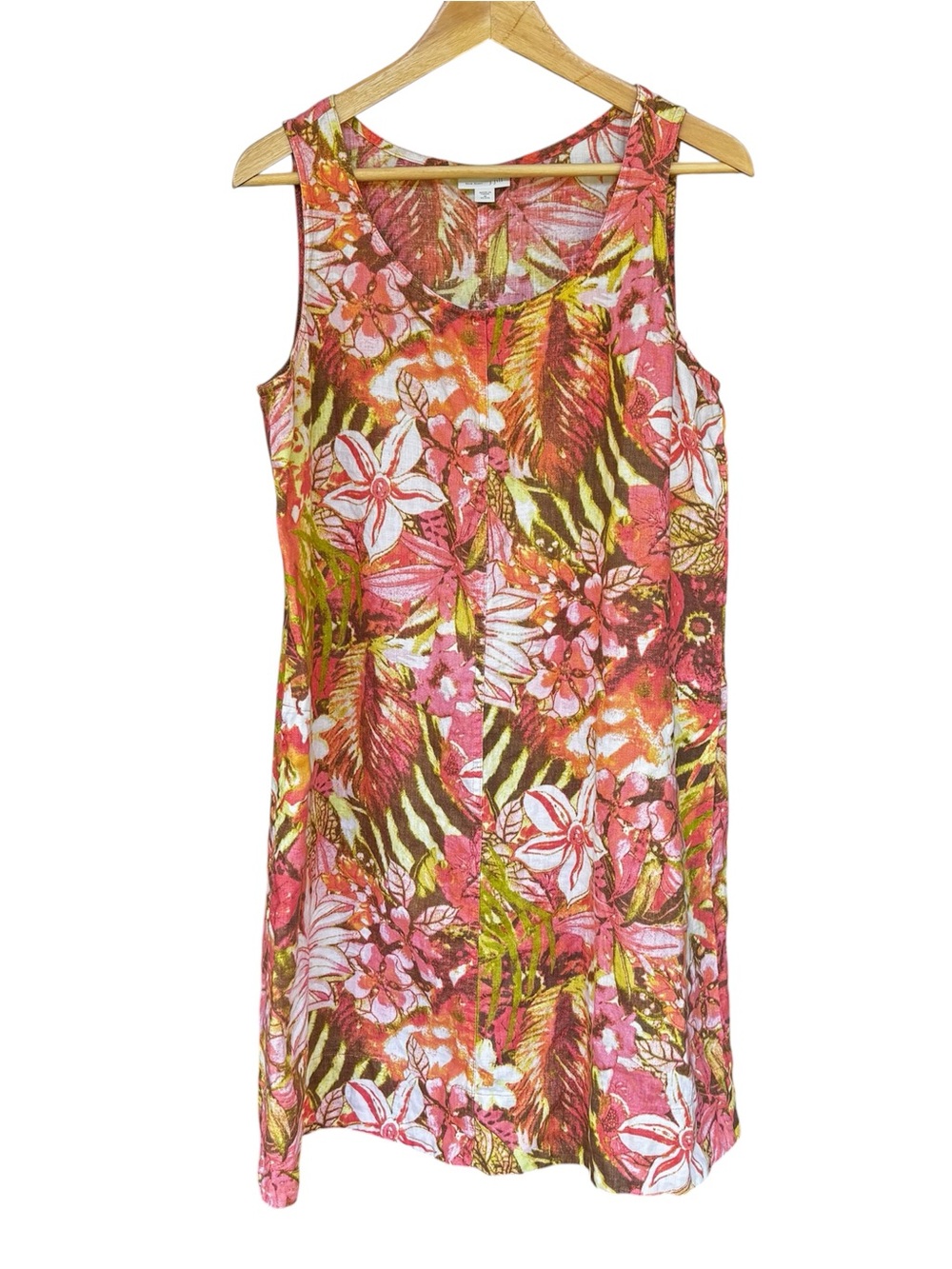 J Jill Love Linen Floral Sunset Shift Dress Tropical Resort Euro Sz M Petite